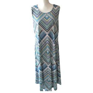 Chico's Women's Blue Striped Sleeveless Stretch Maxi Tank Dress Size Large